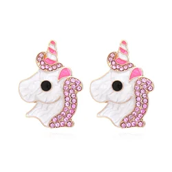 2023 New arrivals cute cartoon pink diamond unicorn stud earrings for lady girls kids