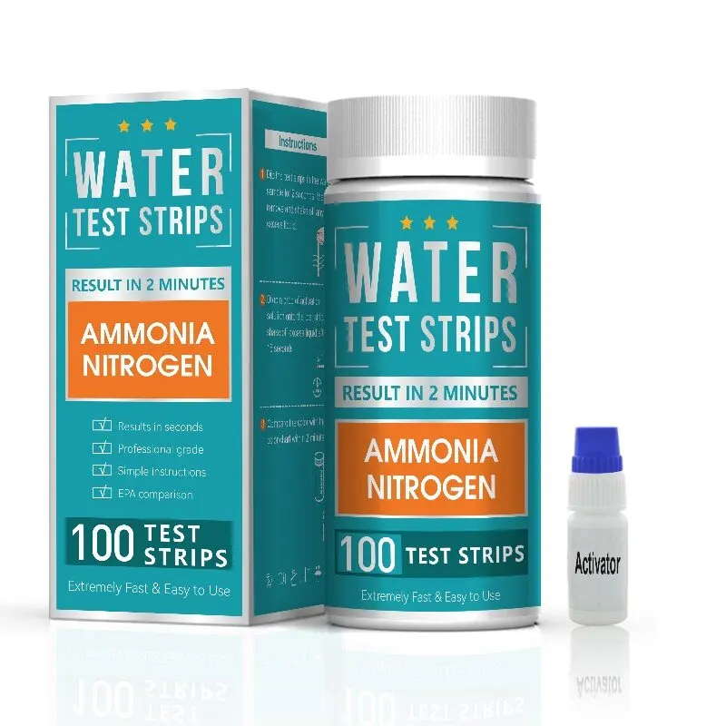 Water Quality Ammonium Nitrogen Test Strips with Activator, Pack of 100
