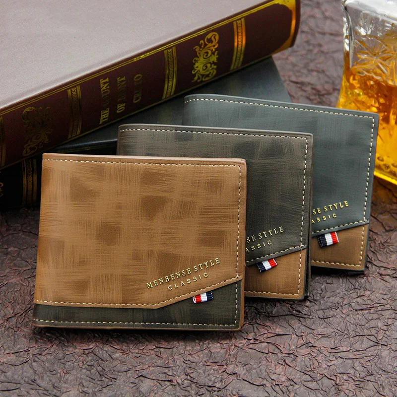 New Design Stylish PU Leather Wallet Men Simple Casual Short Male Wallet Small Clutch Purse