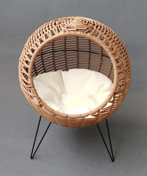 Beds Pet Rattan Weaving Basket Nest Comfortable Round Cat House Detachable Mat Hand-Knitted Sleeping for Dog/Cat