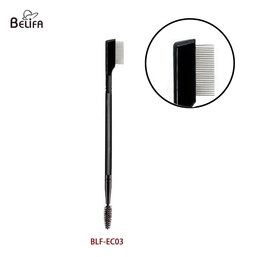 Custom logo eyebrow mascara wand spoolie brush double end wooden handle lash and eyebrow comb eyelash brush with brow groomer