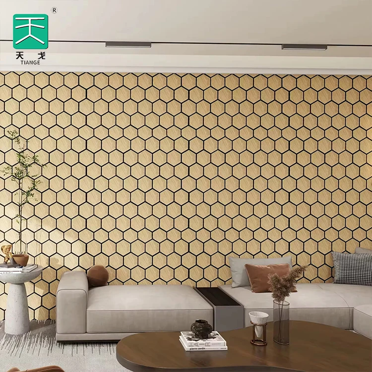 TianGe Polyester Fiber Diy In Wood Wool Soundproof Wall Veneer Hexagonal Acoustic Absorption Panel Board Plates