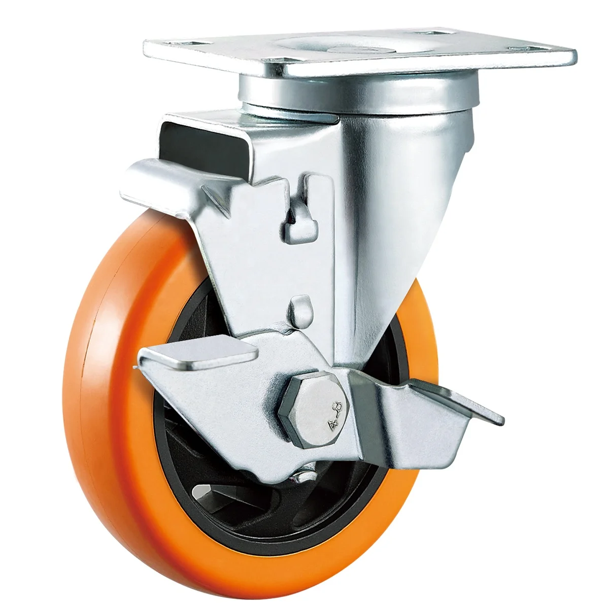 Furniture Castor Wheel 3 inch 75mm bole hole swivel Orange PU Plastic table cabinet Wheel double ball Bearing