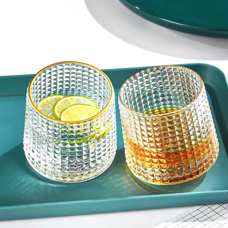 New reusable Rotary Whiskey Glass Transparent Juice Cup Crystal Wine Tumbler Vodka Cognac Brandy Snifter Cup