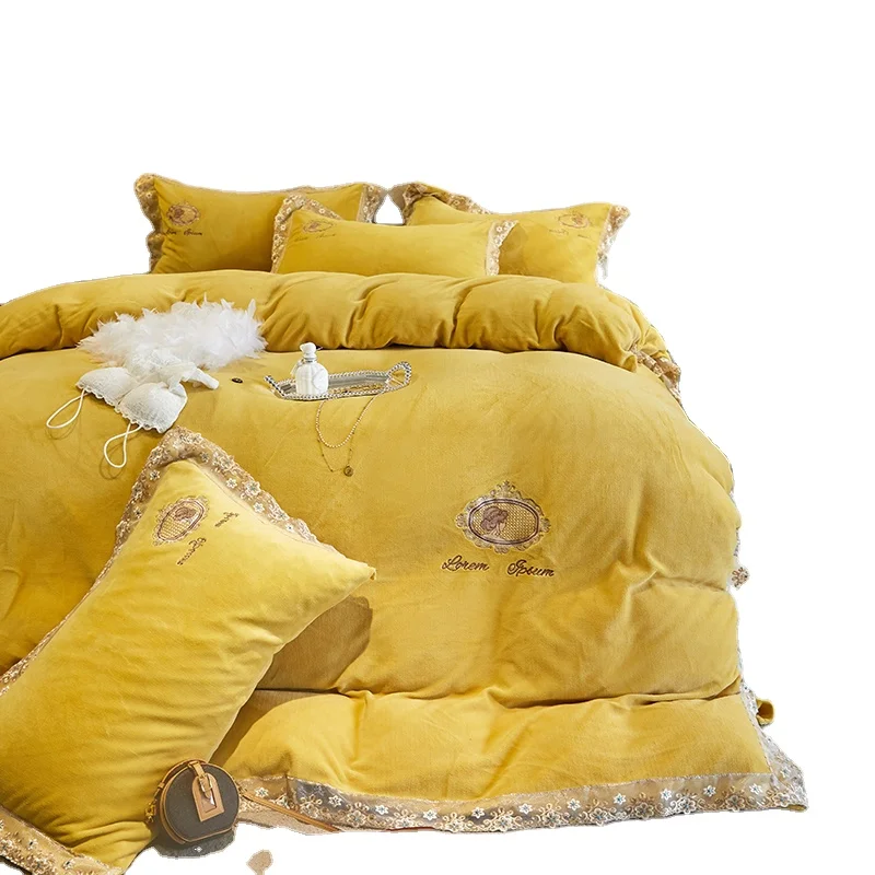 Designer Thick flannel bedding set 4pcs fleece milk velvet duvet cover soft queen king size winter bed sheet velvet bedding set