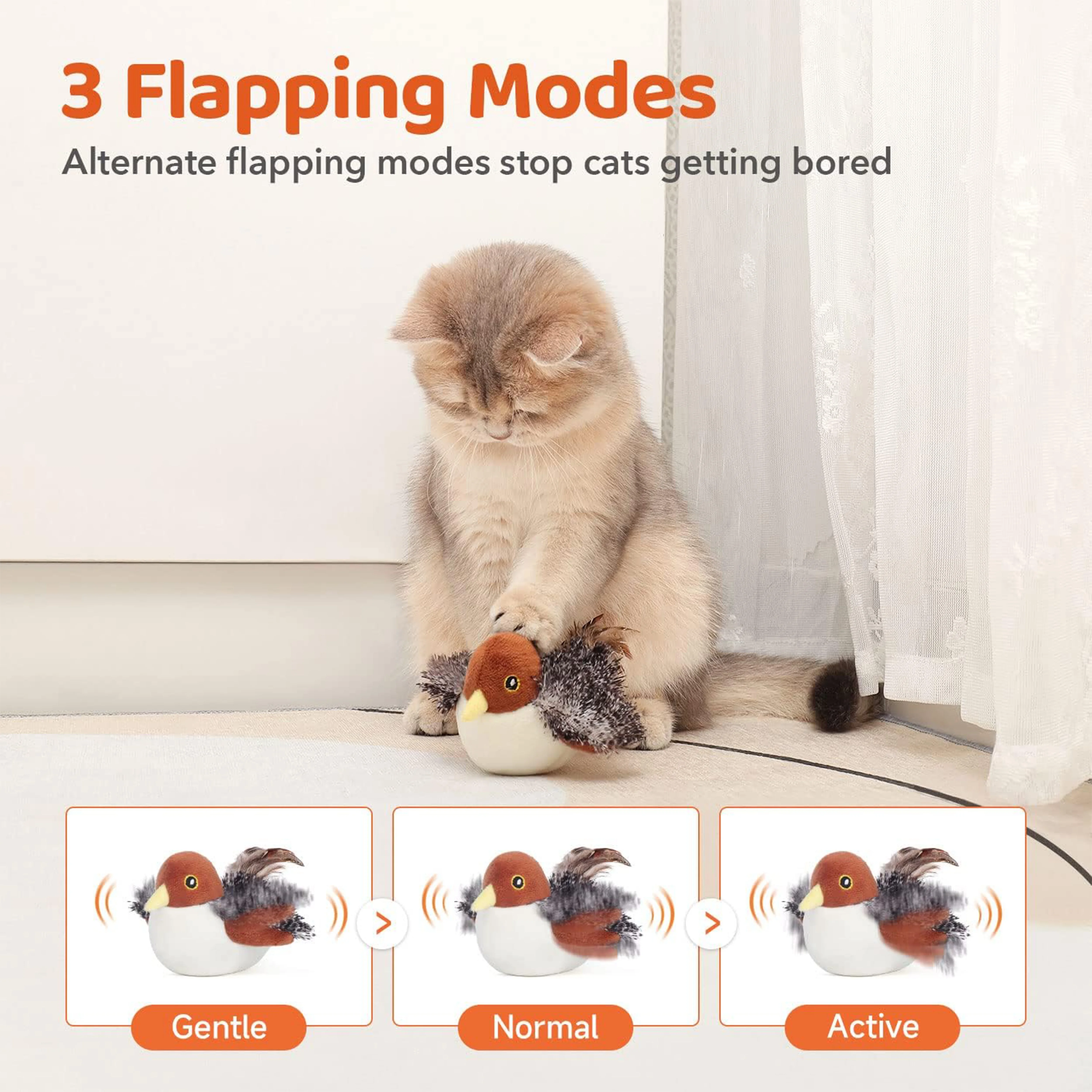 Plastic bird simulation brown white plush automatic walking cat interactive toy