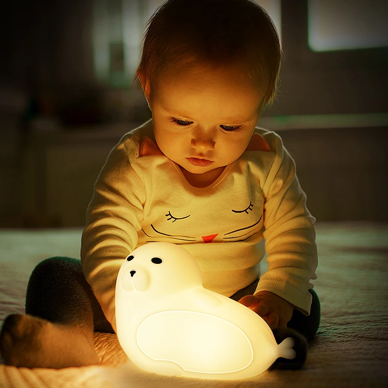 7 Color Soft Silicone Sleeping Lamp USB Rechargeable Smart Home Cartoon Sea Lion Night Light