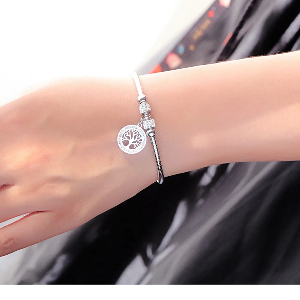Fashionable Stainless Hollow Tree Of Life  Diamond And Magnetite Titanium Steel Bracelet Bangle