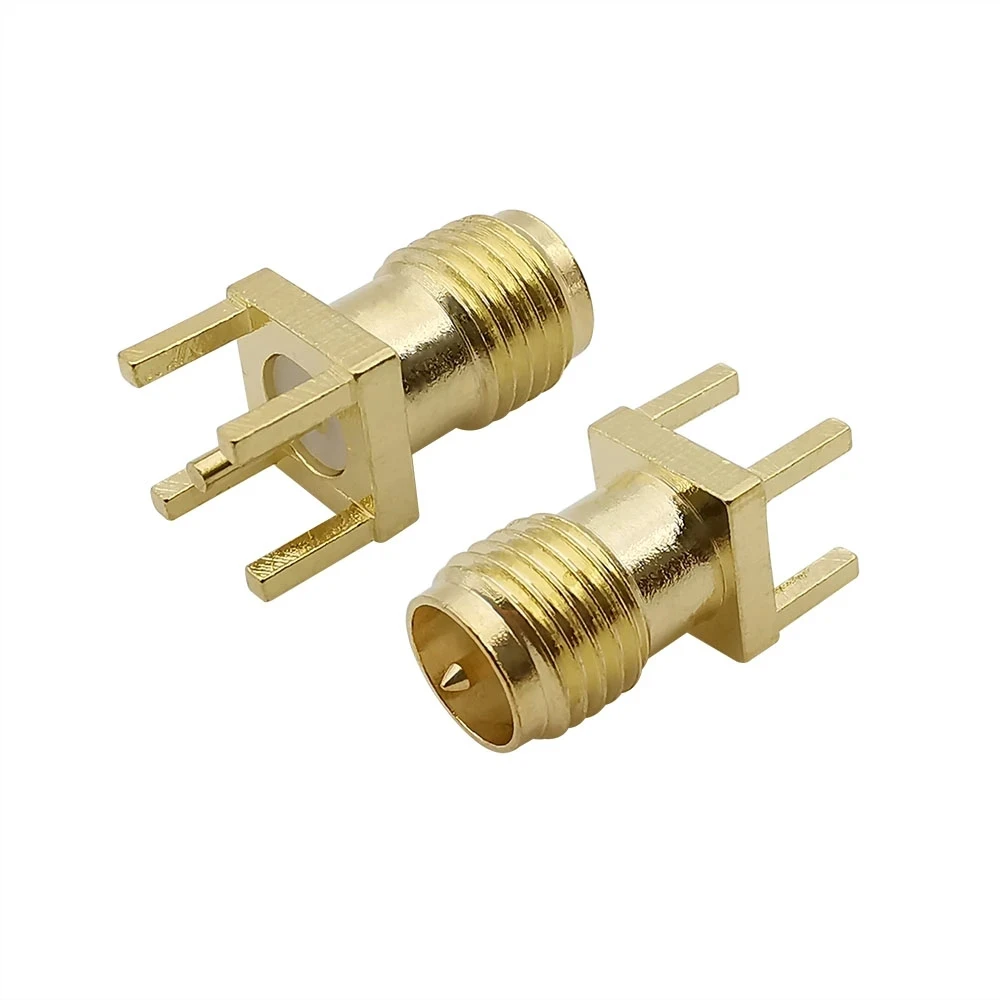 RP SMA Female (Male pin) Edge Mount PCB Board Receptacle Plug 4 Pins Stand Square Straight Connector RF Coax Coaxial Adapter