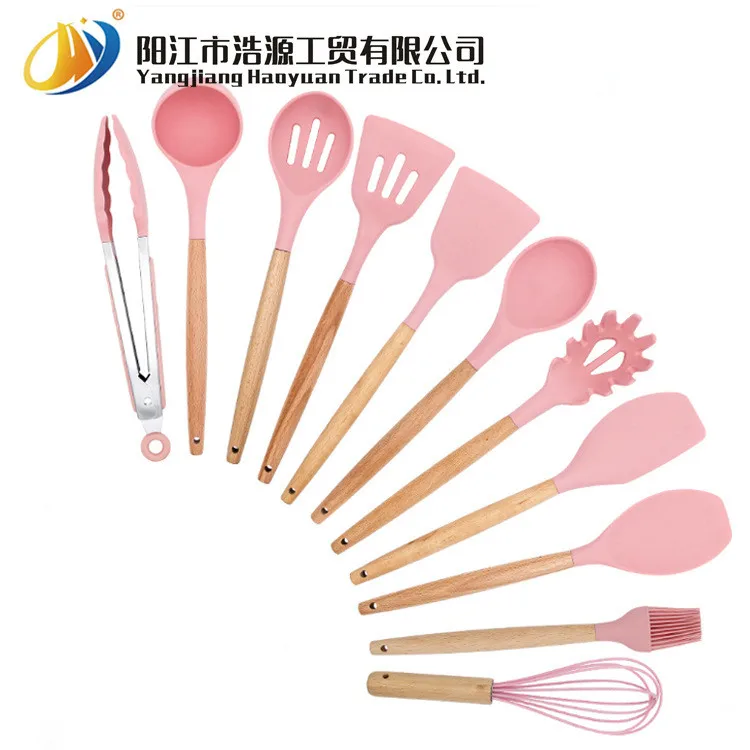 cookware set Wooden handle silicone kitchen utensils 11-piece non-stick cookware kitchen silicone kitchen utensils shovel spoon