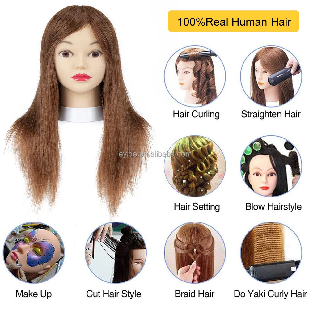 AliLeader Hot Selling 18inch Hairdresser Makeup Teaching Head Practise Head 100% Human Hair Mannequin Training Head