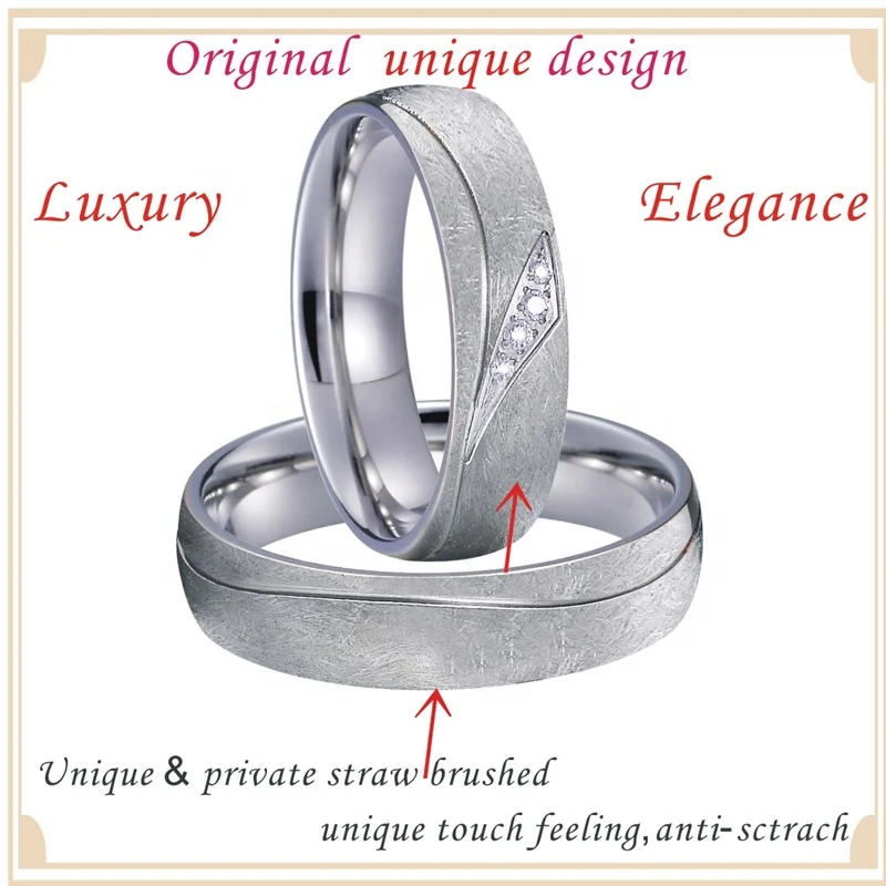 Unique Matte brushed mens couple wedding rings silver 925 white gold color stainless steel jewellery love ring for women