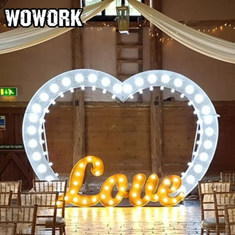 WOWORK 2.4m metal heart shape luminous led lighting wedding arch for events backdrop decoration