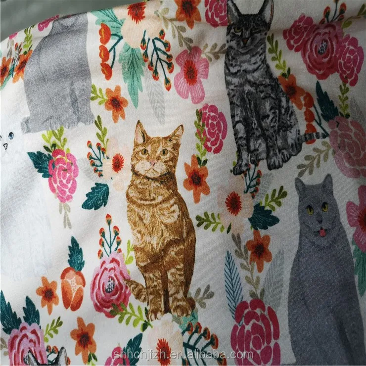 Custom Animal Print Organic Cotton Fabric For Baby Clothes Cute Cats Printed Cotton Fabric Dog Printed Fabric