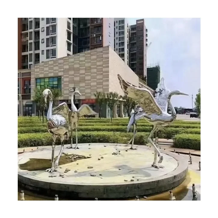 Modern pond decoration silver polished metal crane in garden sculptures for the amusement park AKST-13