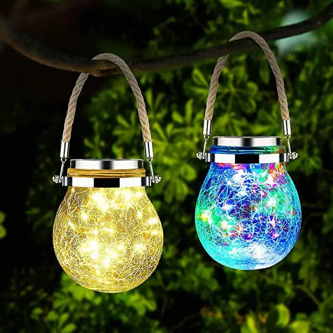 Outdoor Waterproof Hanging 20 led Solar Powered Crack Glass bottle jar copper wire Lights for garden decorative,party,hotel,Park