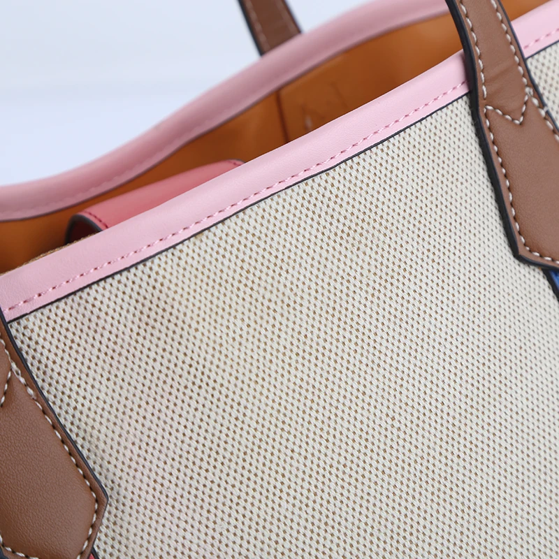 2022 New Fashion Contrasting Color Ladies Canvas Leather  Italian Handbag Tote Handbags for Women