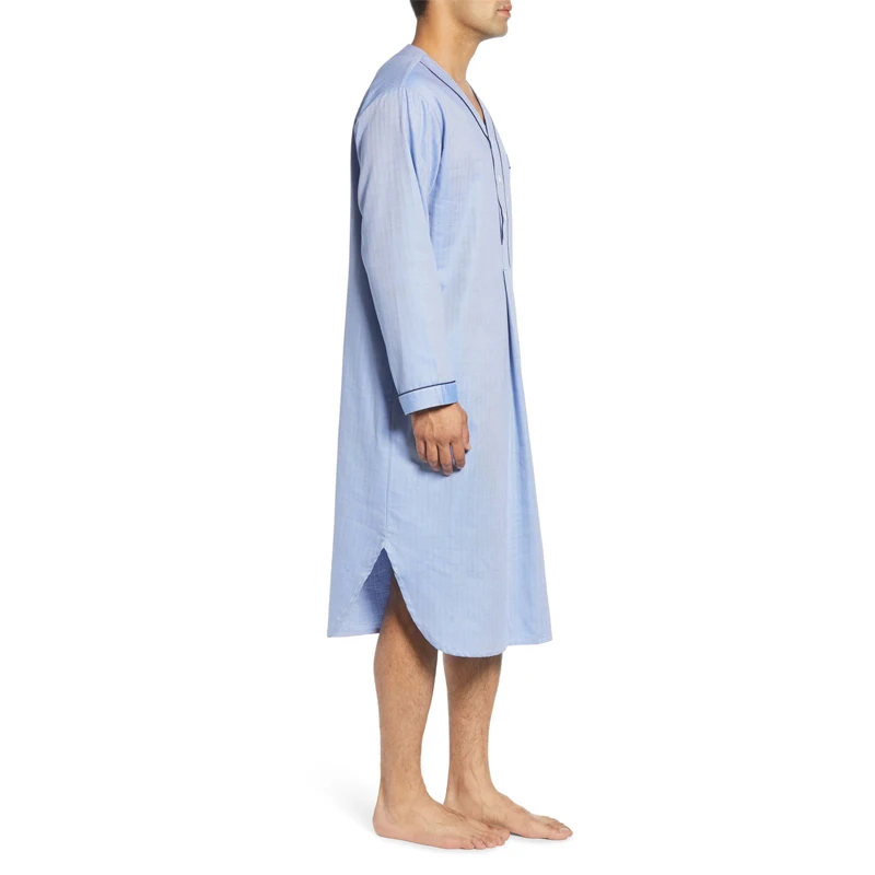 
MGOO OEM Light Blue Long Sleeve V Neck Button Front Pajama Nightshirt for Men 