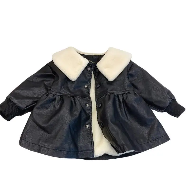 
Baby Girl PU Leather Jacket Fur In One Winter Spring Autumn Infant Toddler Kids Leather Fur Coat Chaqueta Outwear Clothes 1-8Y 