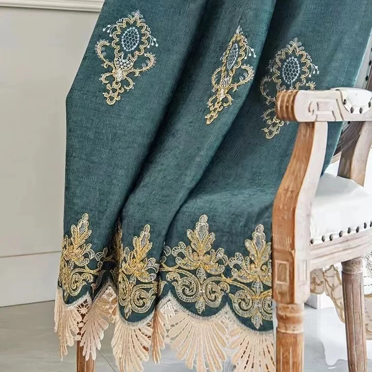 Custom Two Kinds Of Fabric Window Luxury European Embroidered Curtain For Bedroom