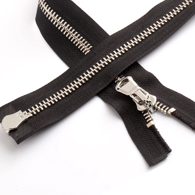 Manufacturer Silver Tooth Brass Custom Zipper Material Zipper 2 Way Metal Zipper