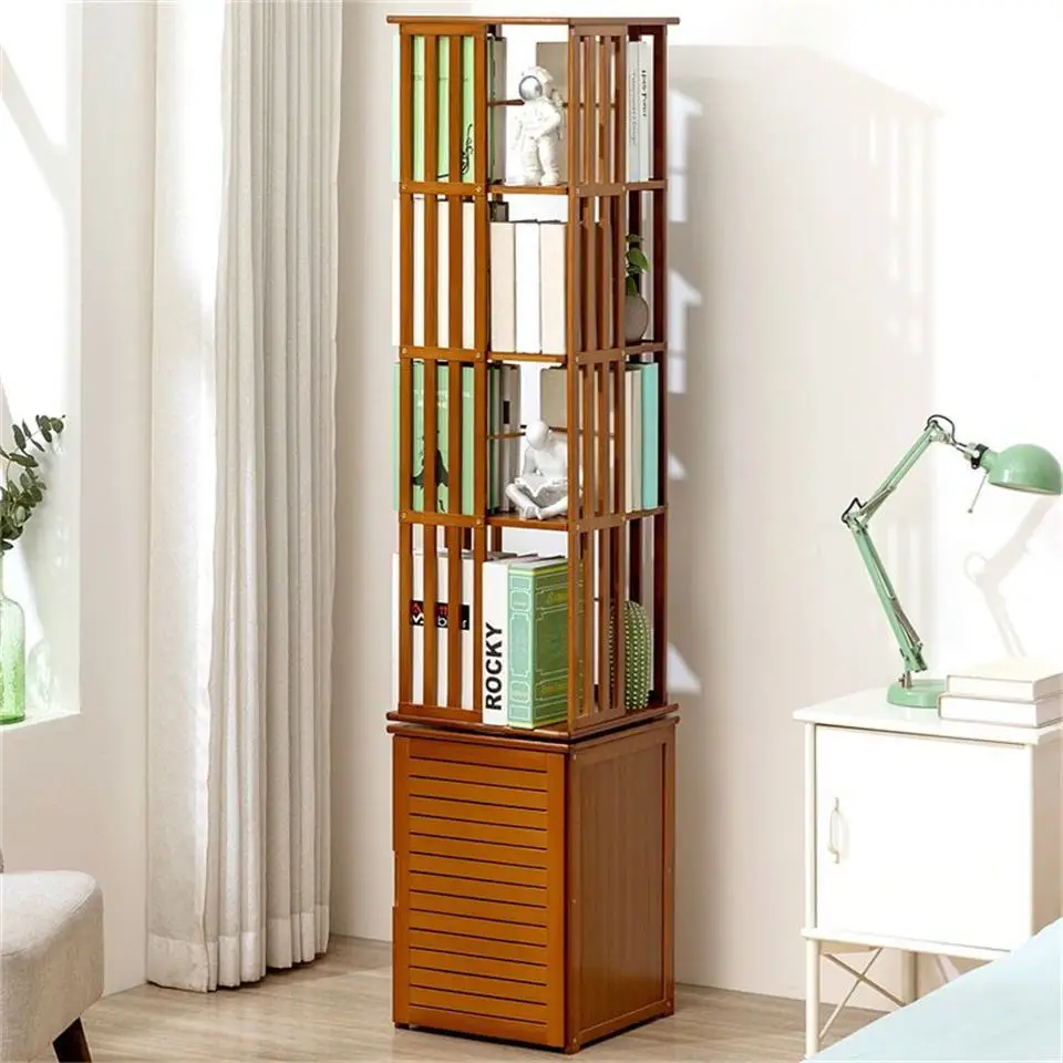 Bamboo Desk revolve Floor Standing 360 Degree Rotating Corner Desk Storage Organizer