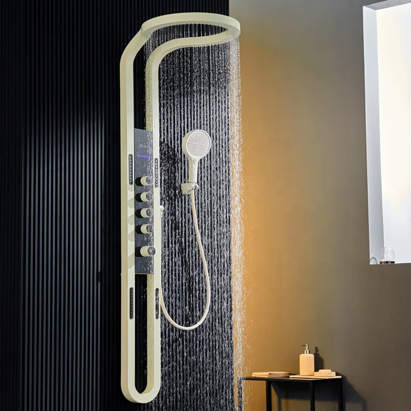 Factory Multifunction Rainfalll Piano Key Hot And Cold Sprinkler Massage White Display Digital Shower Head Sets System Panel