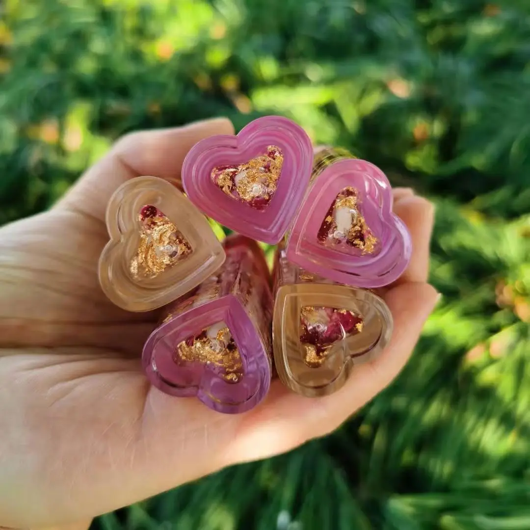  2021 24K gold and rose Lipgloss Oil Base Custom Flower Wholesale Heart Tube Private Label Vendors Honey Lip Plumping
