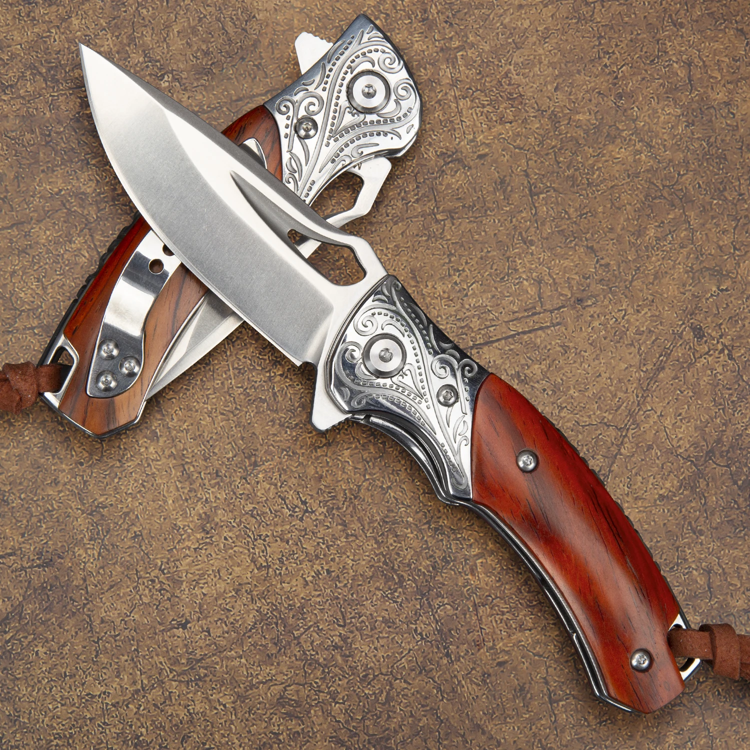 Custom Private Label Multi-tool America Rosewood Handle Survival Fishing Knife Edc M390 Steel Folding Pocket Knife for Men Women