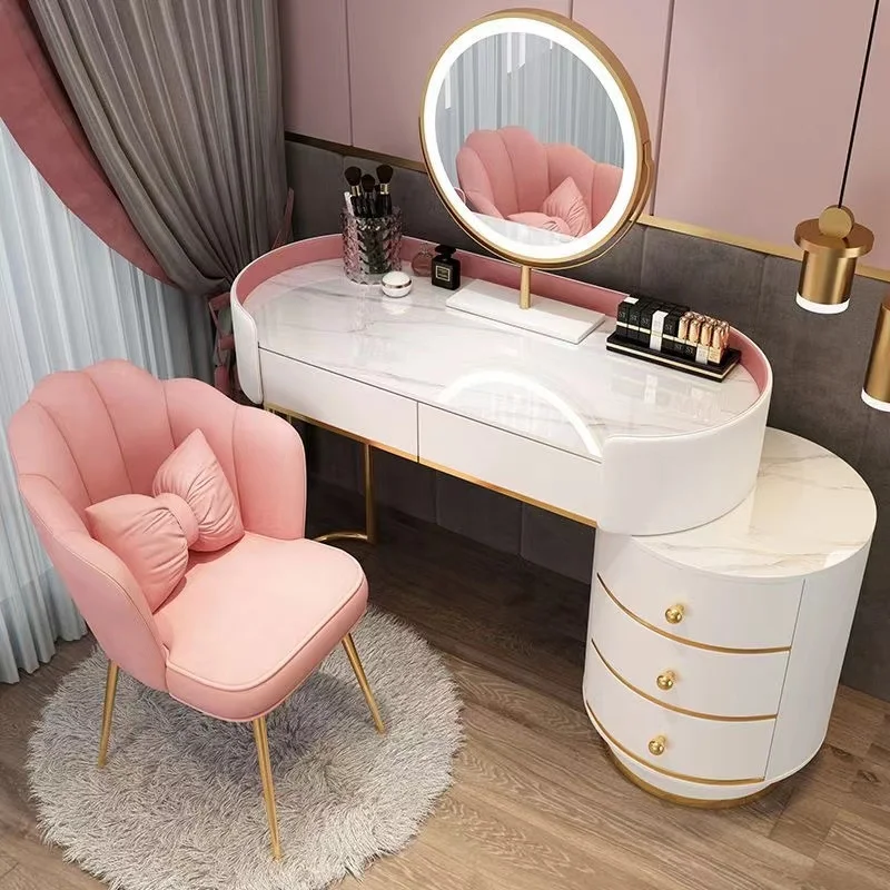Modern Dresser For Bedroom Simple Makeup Dressing Table With Led Mirror Makeup Vanities Furniture Rock Plate Top