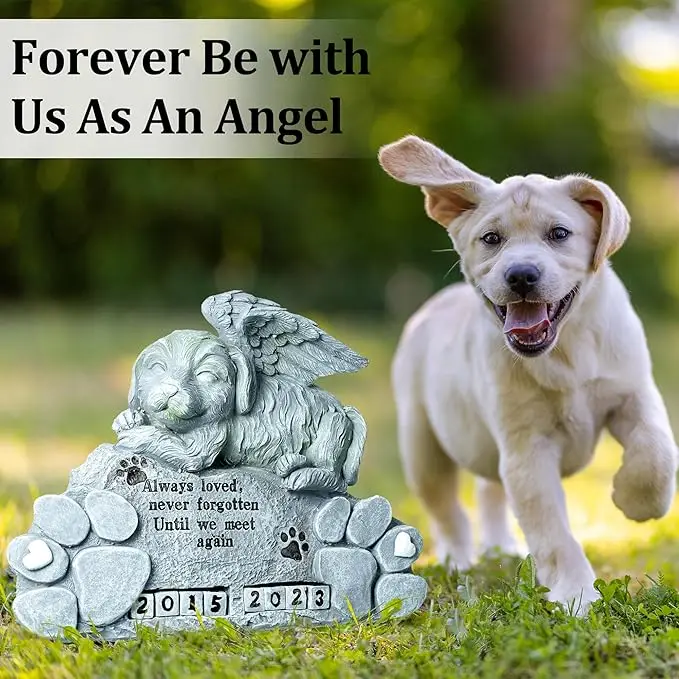 Dog Memorial Stone for Dog Passing Away, Pet Tribute Statue Gift for Loss of Dog, Pets Grave Marker Garden Resin Dog Ornament