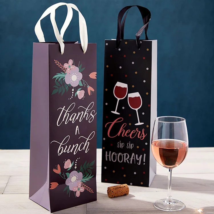 New Design Retail Eco Friendly Luxury Recycled Custom Logo Printing Cardboard Brown Kraft Paper Wine Bags for Champagne Bottle