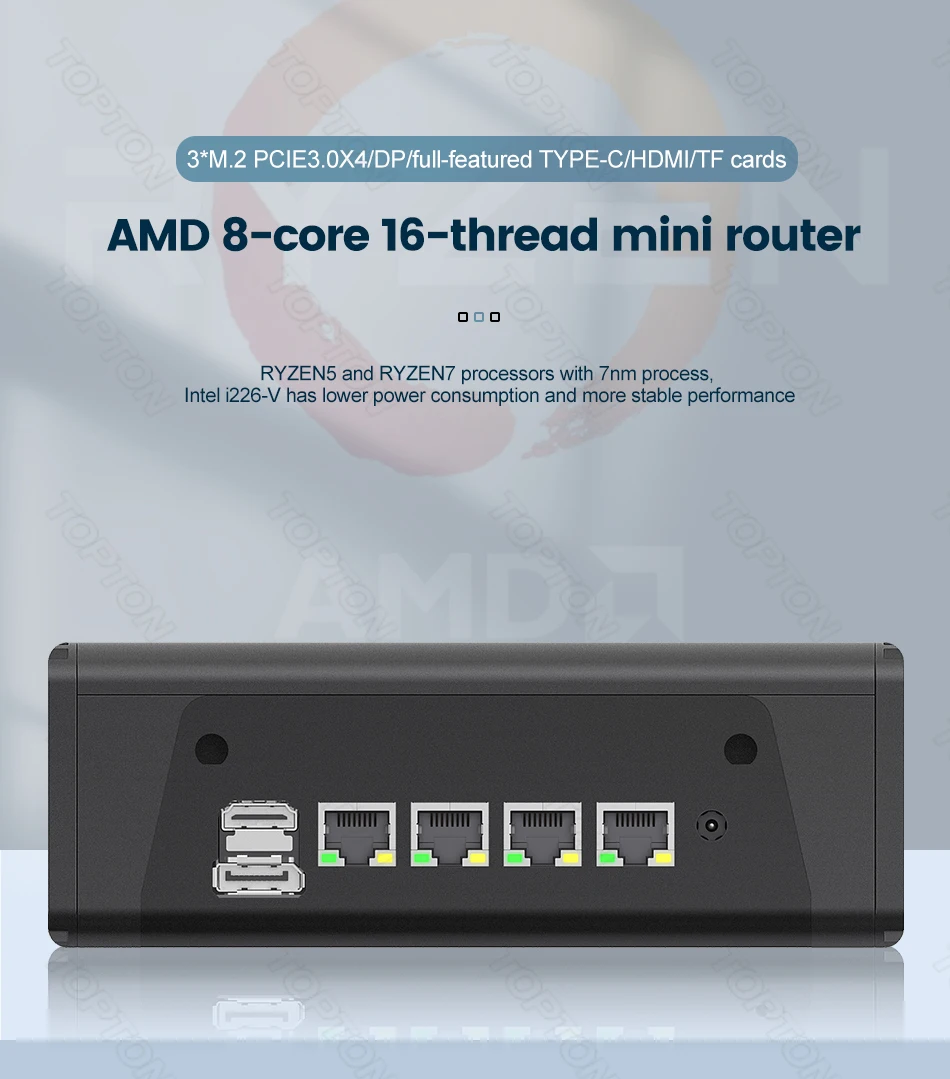 AMD Мини ПК R7 5825U 5800U мягкая маршрутизатор NAS сервер 4x InteI i226-V 2 5G брандмауэр прибор 3 * NVMe SATA 3x4K UHD