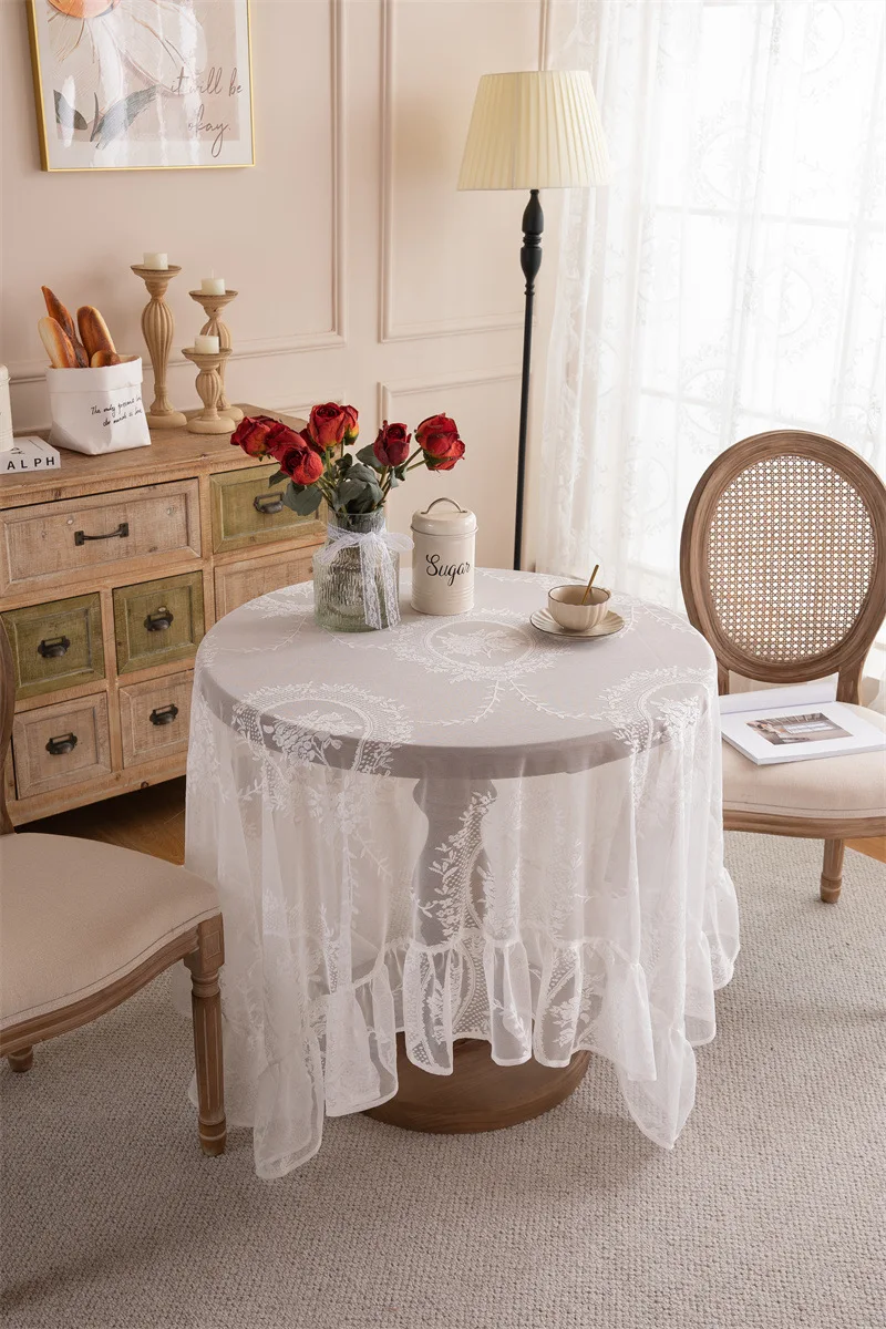 French home decoration round table cover cloth tea table wedding pastoral white lace tablecloth