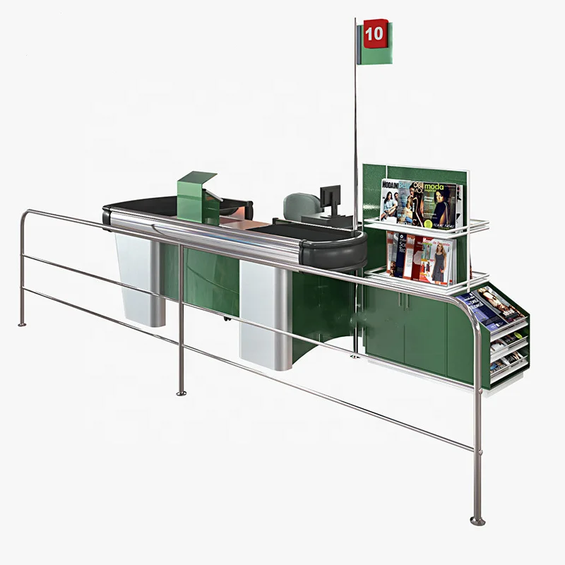 Hot sale supermarket convenience store electric cash cashier checkout counter with conveyor belt