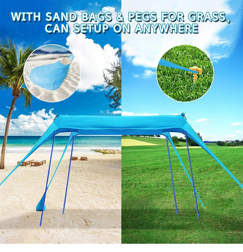 FINE OCEAN  Beach Tent Outdoor Sun Shelter Beach Shade Canopy Tent Easy Build Beach Tent with Carry Bag