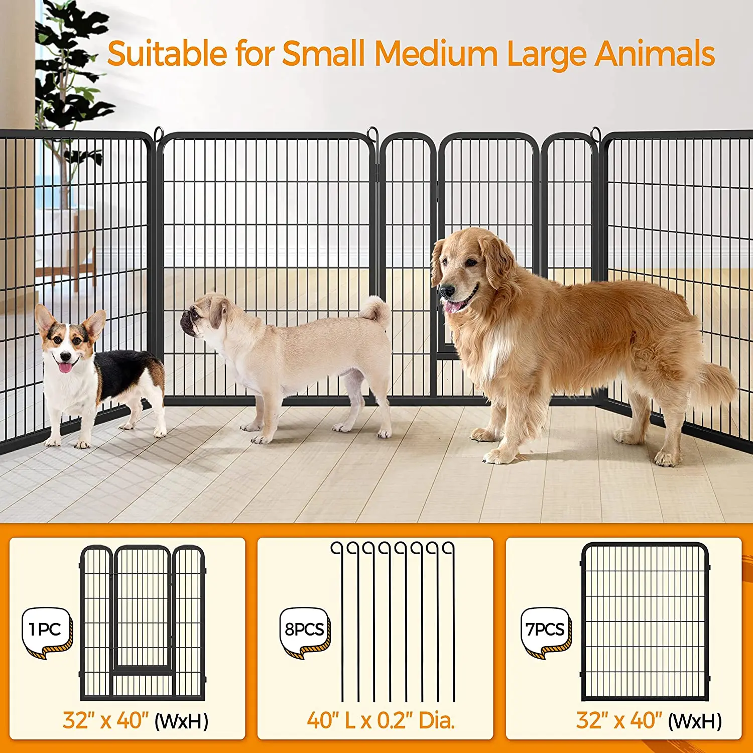 Heavy Duty Black Metal Wire 8 Sided Enclosure Dog Training Pen Dog Puppy Rabbit Animal Pet Exercise Pen Run Cage