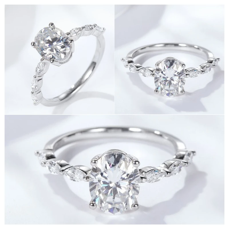 2CT Rings Diamond Women Luxury Wedding Oval Egg Cut 925 Silver Moissanite Engagement Rings for Women