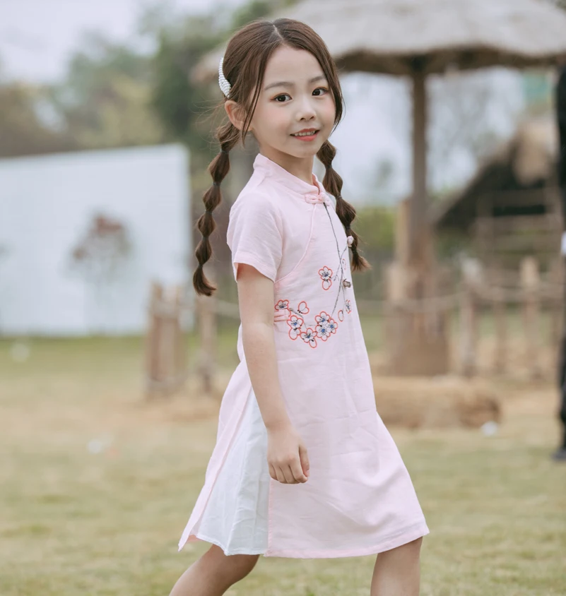 Chinese Traditional Cheongsam Layered Little Dresses Kids Wears Qipao Girl