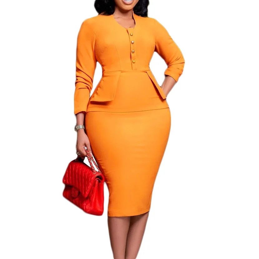 BOBOYU style 2023 undefined career dresses women fashion peplum bodycon midi dress elegant office lady long sleeve casual dress