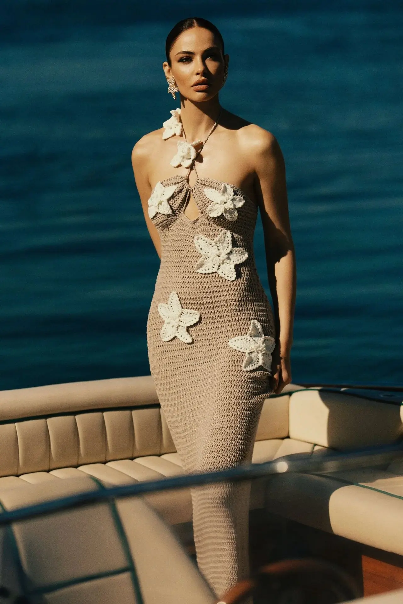 King Mcgreen Star Vacation Elegant 3d Flower Crochet Hook Halter Women Sexy Backless Hollow Out Sleeveless Lady Beachwear Dress