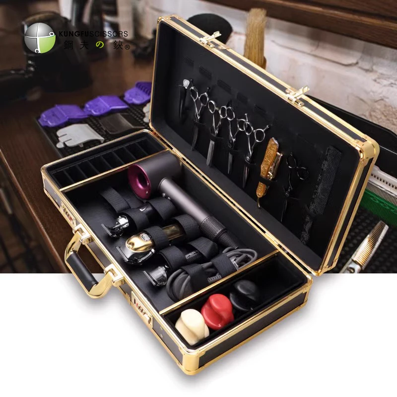 PVC Aluminum Password Barber Carrying Case Premium Barbershop Tools Suitcase For Clippers Trimmers Scissor Golden Barber Box