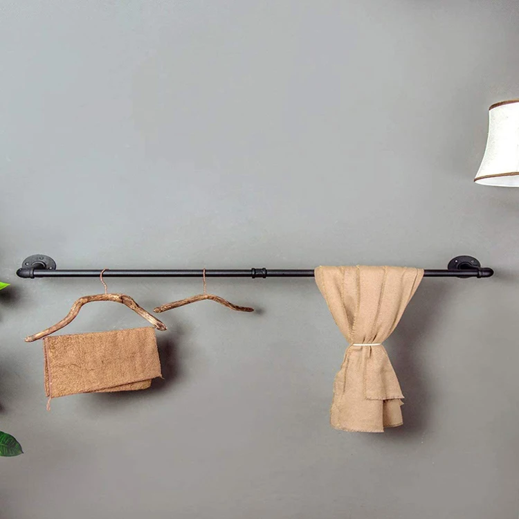 Китайская самодельная Черная Металлическая стальная железная двойная газовая труба В индустриальном стиле настенная стойка для одежды