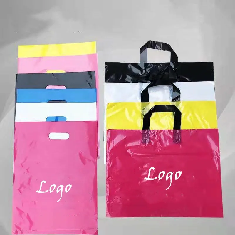 Custom Printed Logo Clothes Shopping Poly PE Plastic Shopping Bag With Handle