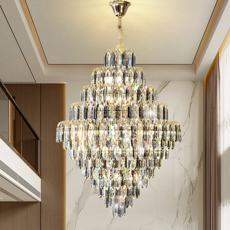Shining Amber Modern Design Creative High Ceiling Light for Living Room Hollow Large Hotel Hall Long Crystal Chandelier