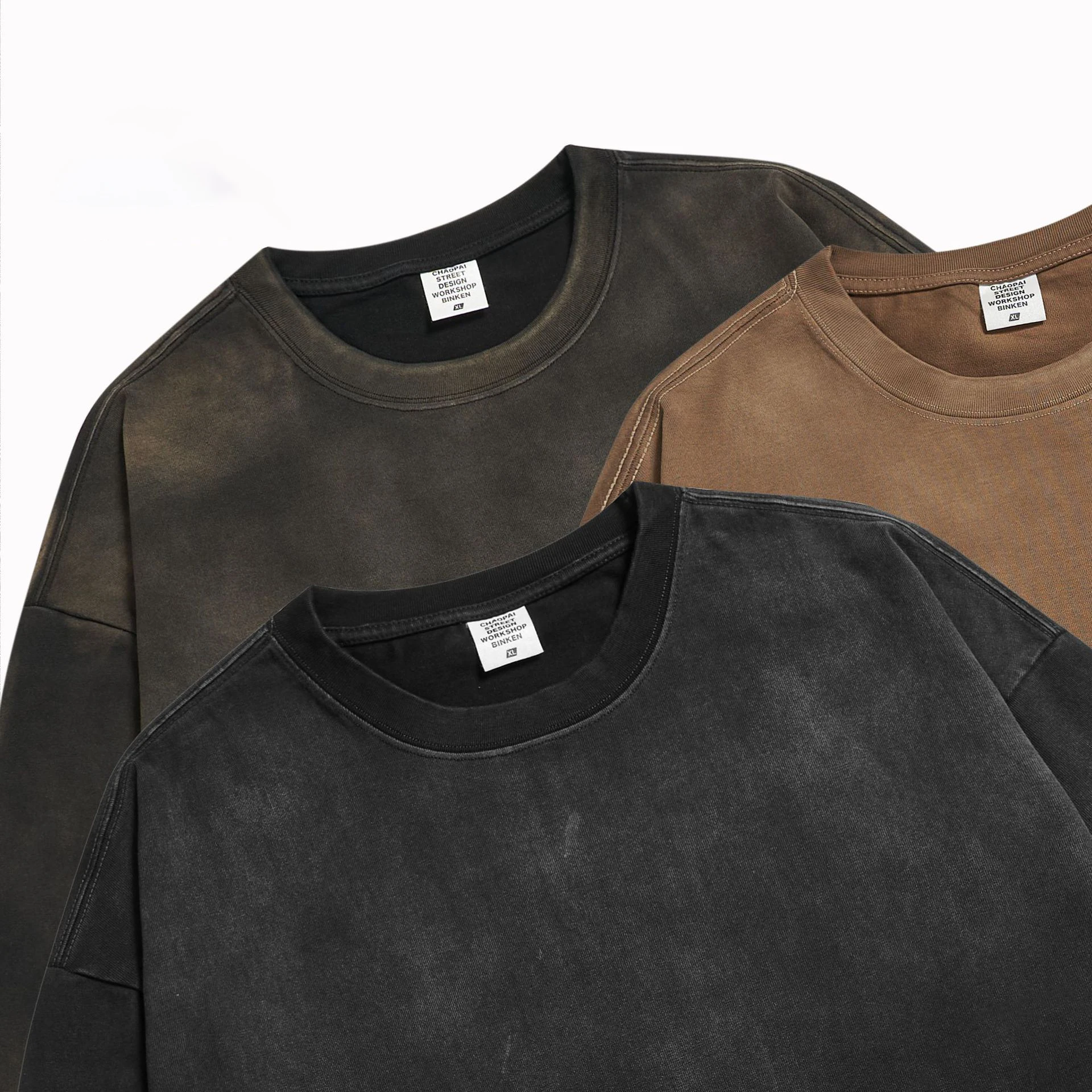 MT2516 Hot Sellers Custom 360g 100% Cotton Heavyweight Long Sleeve T-Shirts Vintage Washed T Shirts