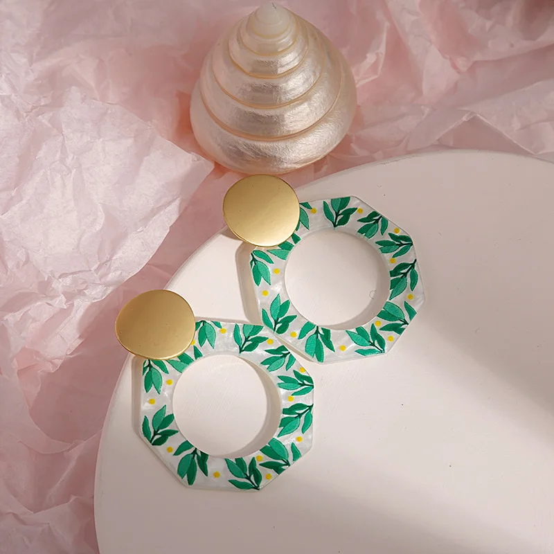 New Arrival Top Selling Trendy Creative Simple Colorful Cartoon Flower Patterns Colorant Match Resin Ring Personality Earrings