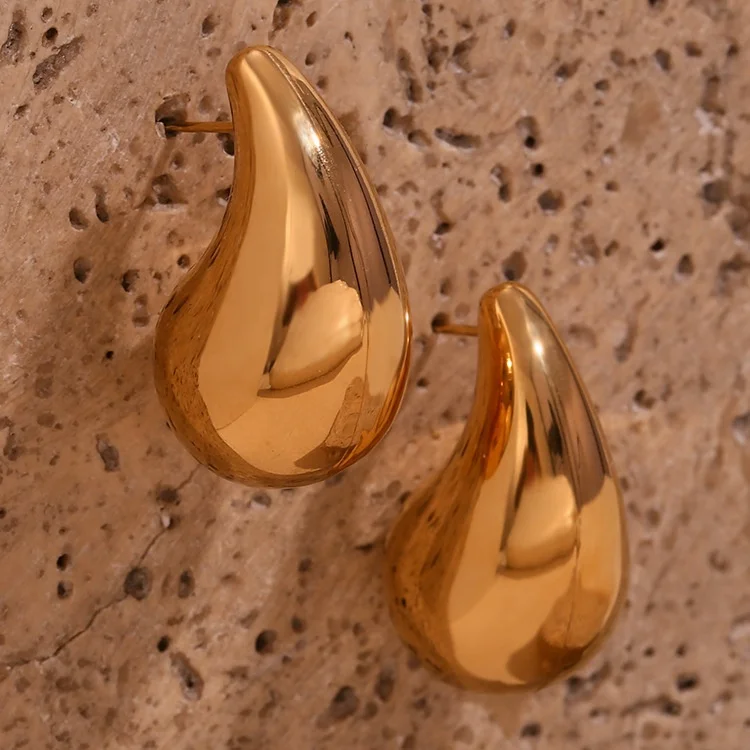 18K Gold Plated Stainless Steel Women Fashion Waterdrop Waterproof Jewelry Hollow Big Large Chunky Tear Water Drop Earrings 2023