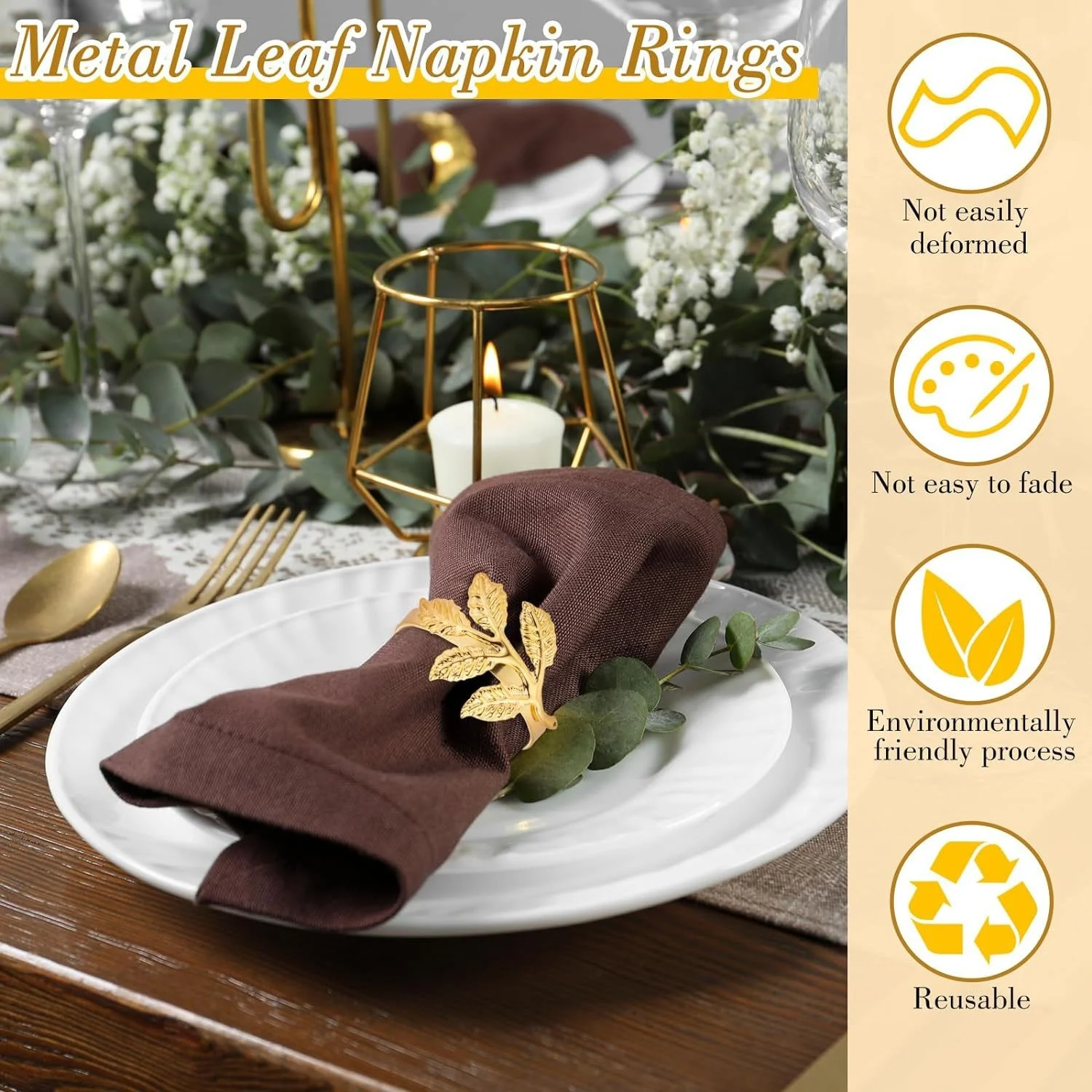 Wholesale New Dining Table Napkin Rings Real Price Gold Foil Electroplated Metal for Party and Wedding Decorations