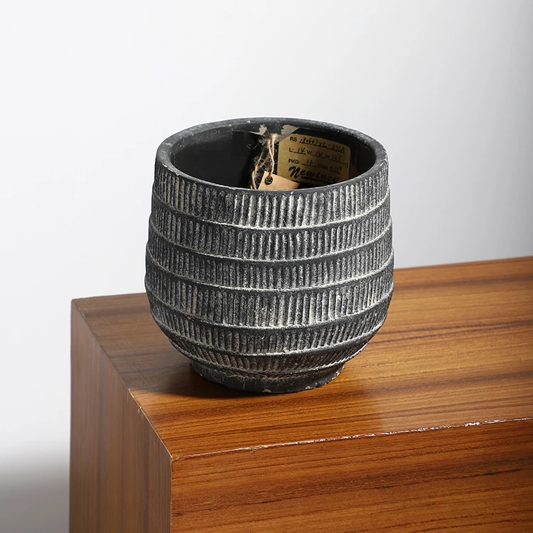 Unique wood grain embossed matte black balcony decorative gardening decor cement planter molds for garden